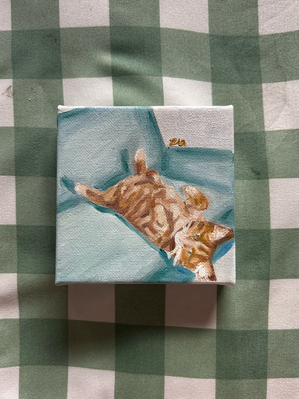 4” x 4” Inch “Couch Potato” Mini Original Oil Painting